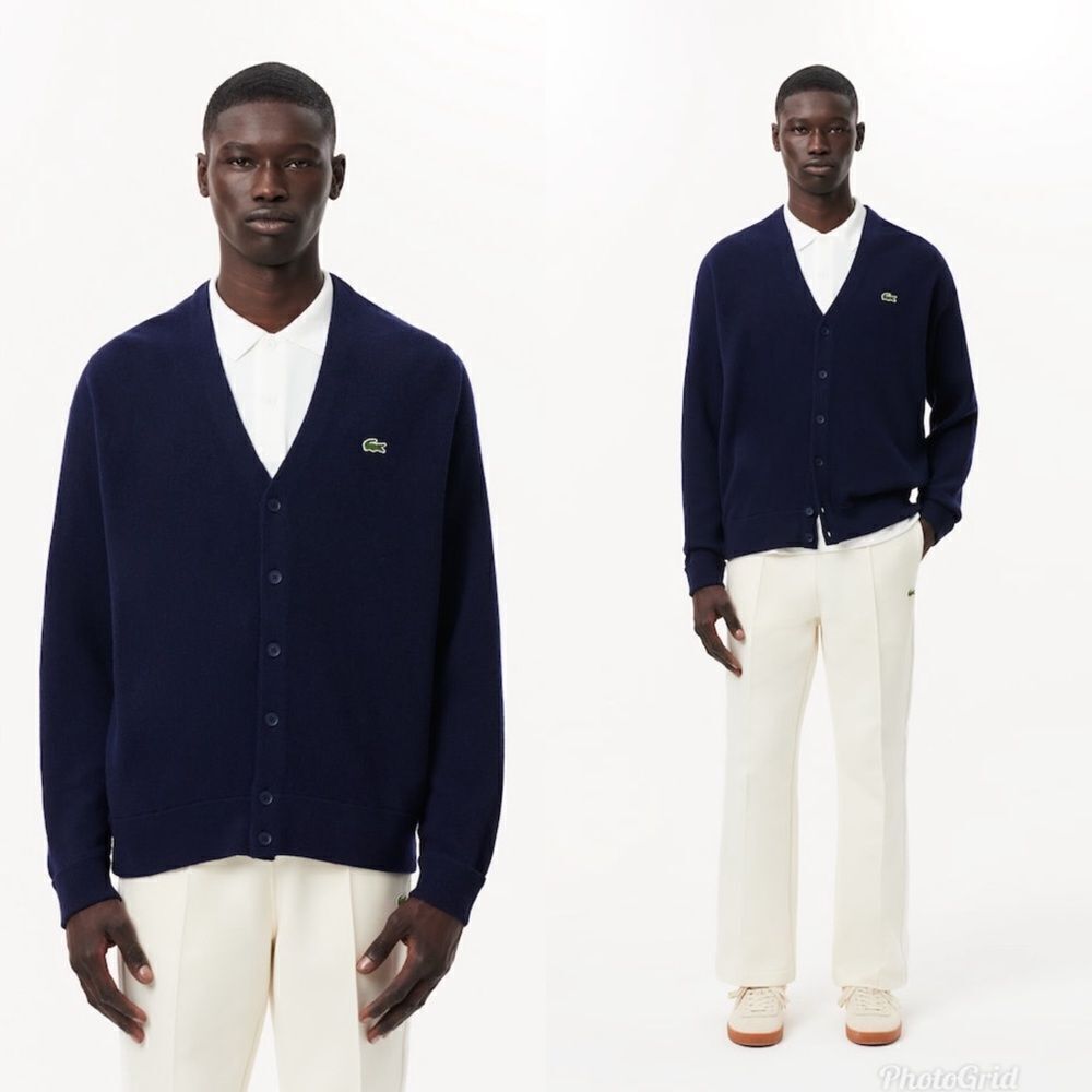 IZOD Lacoste Vintage Navy Blue V-Neck Cardigan Sweater